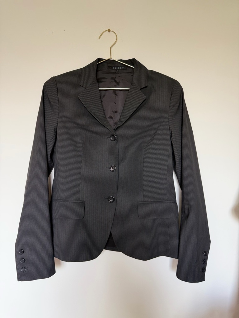 Theory Black Pinstripe Single-Breasted Blazer